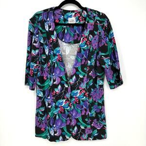 90s Vintage Blazer Jacket Womens Medium Floral Cottagecore Boho Colorful Bloom